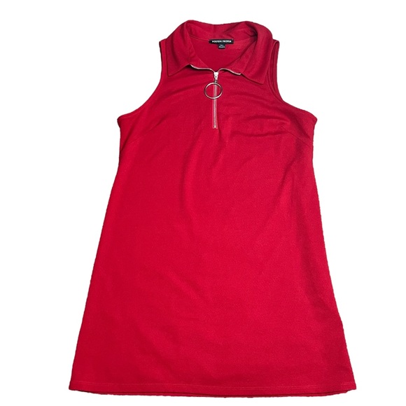 Boston Proper Solid Zippered Front Sleeveless Collared Dress Red NWT size Large - Picture 1 of 8